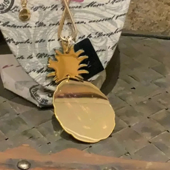 Pineapple Yellow Gold Tone Pendant Necklace - Picture 5 of 9